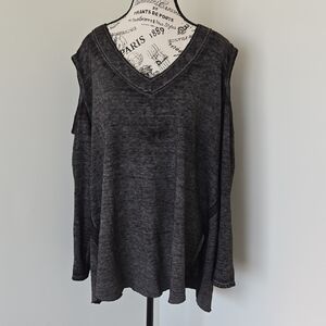 Charcoal Gray V-Neck Open Shoulder Women's Sweatshirt